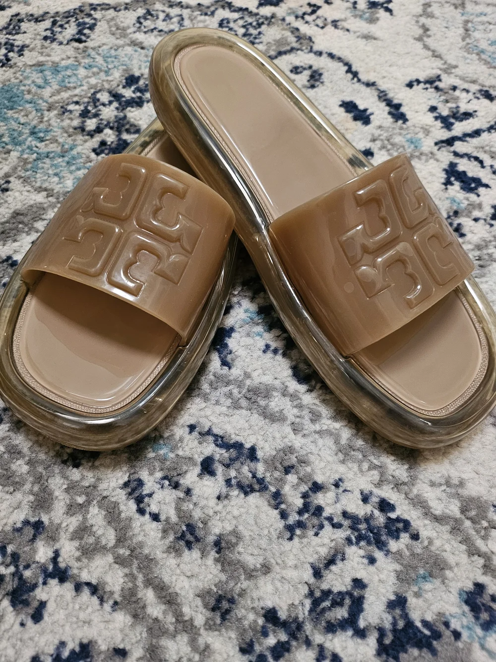 Tory Burch Tan Jelly Slide Sandals with Logo Strap